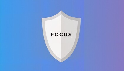 Stylized Silver Protection Shield Icon with FOCUS on Blue and Purple Gradient Background