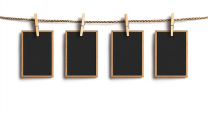 Blank Polaroid Frames on Rope with Clothespins - Isolated on White with Clipping Path