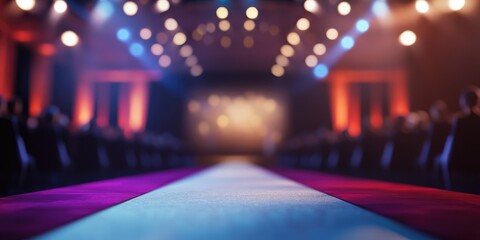 Elegant award ceremony setting featuring a blurred stage and audience with ample empty space for text or branding elements