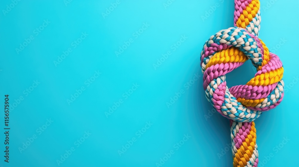 Poster colorful loop knot on a vibrant blue background with ample empty space for text and design elements.