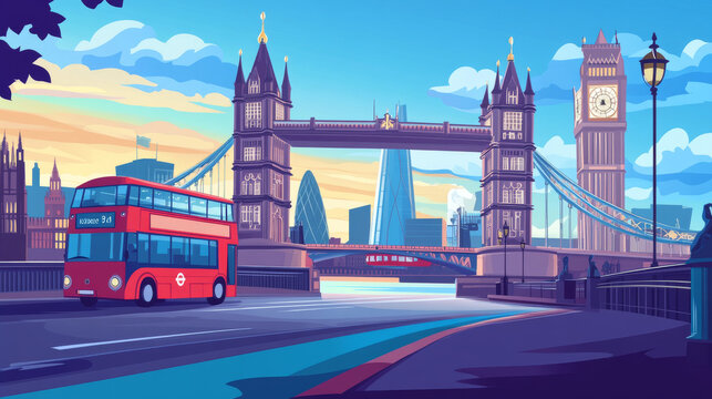  London. Set of detailed isometric vector. English bus, Tower Bridge and Big Ben. Infographics EPS 8.
