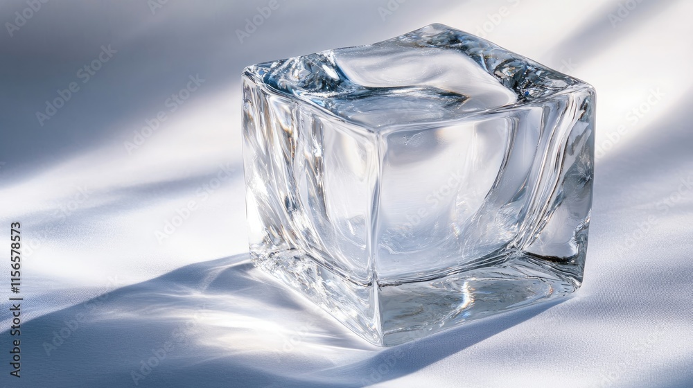 Poster crystal clear ice cube with natural glacial form and ample copy space for custom text display