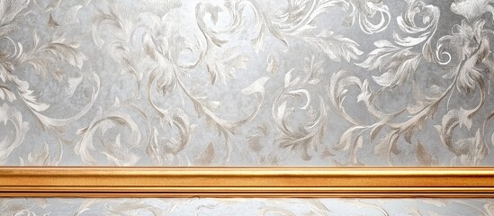 Elegant white gold bar silhouette on luxurious silver damask background with ample space for text or branding.