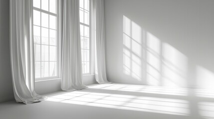 Empty room with sunlight streaming through windows.  Minimalist home interior design inspiration