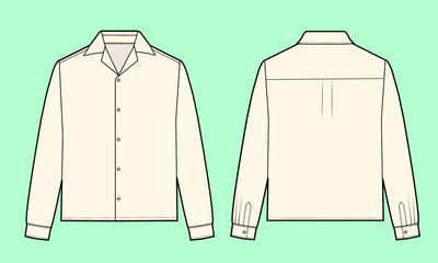 Man's long sleeve revere collar outline drawing flat sketch.