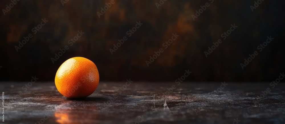 Poster vibrant orange sphere on a dark textured surface with a soft bokeh effect creating an elegant backdr