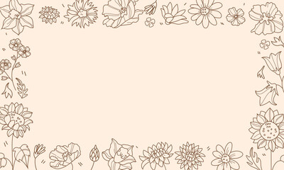 Linear style flower frame template on a light background