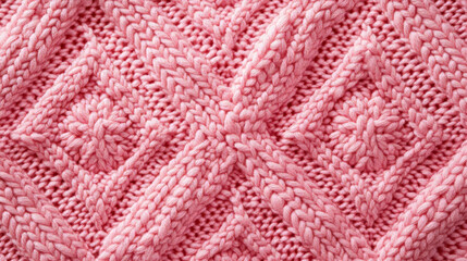 Horizontal seamless knitted pattern. Snowflakes and zigzags geometric shapes knitting. Pink style
