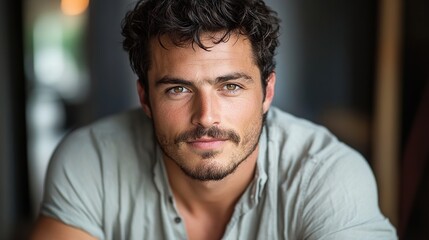 Obraz premium Portrait of a Handsome Man: Captivating Gaze and Style