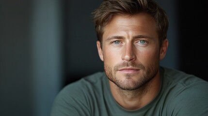 Portrait of a Handsome Man: Intense Gaze and Serious Expression