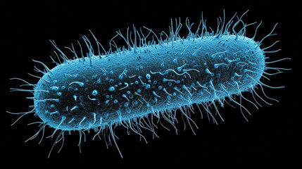 Bacteria 3D render. Spherical virus blue style. View under a microscope for bacteria.
