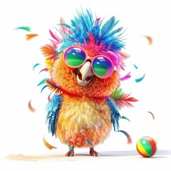 Naklejka premium Cute funny parrot with colorful hair feeling proud in bright sunglasses
