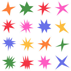 Set featuring images of irregular sharp stars. It includes abstract shapes and star elements with unusual pointed ends.