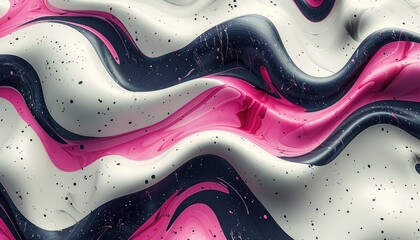 Obraz premium Abstract waves of pink, black, and white create a dynamic, fluid visual texture.