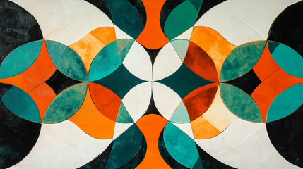 Fototapeta premium Bold and vibrant Islamic tessellations with contrasting shades of orange, teal, and white