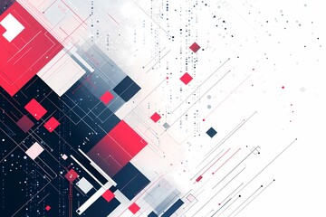 Abstract Geometric Design with Red and Blue Shapes on White Background