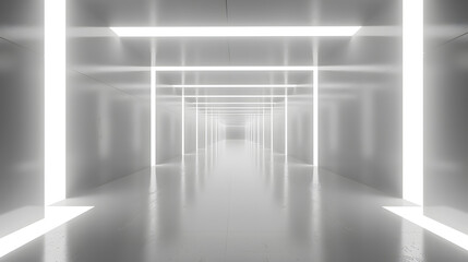 Immerse yourself in the highresolution video of a futuristic scifi corridor with neon lights, showcasing modern design and lighting techniques to give the impression of infinite space