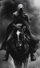 Fototapeta premium Hooded Warrior on Horseback Riding into Battle