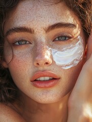 Natural Skincare Close-Up Portrait of a Human Model with Floral Elements