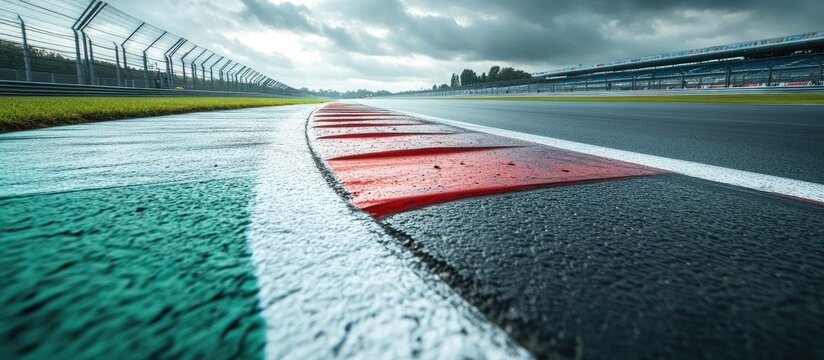 Endurance Racing Track at Silverstone GP Circuit with Open Space for Text and Dramatic Sky Above