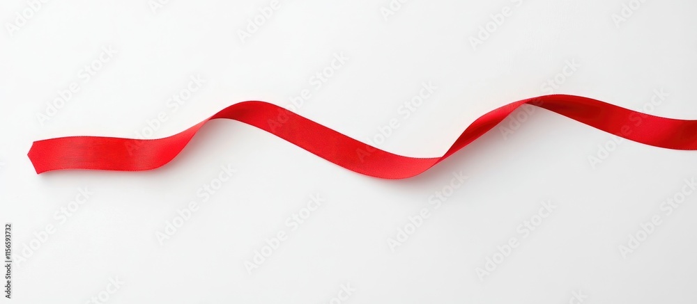 Fototapete curved red ribbon line extending horizontally on a white background with ample empty space for text 