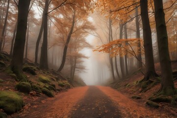 Obraz premium A natureal beauty of autumn alley with colorful leaves forming a tunnel