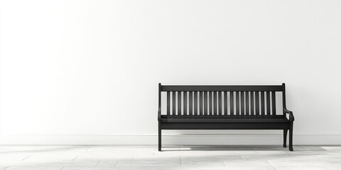 Sleek black bench design against a minimalist white background with ample space for customizable text and branding purposes