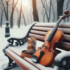 Musical instrument in winter scene