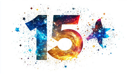 Abstract mash line and point number five on white background with an inscription. Starry sky or space, consisting of stars and the universe. Vector digit 5 illustration