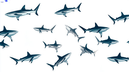 Obraz premium Vector seamless pattern of sharks. Sharks are located randomly on a white background.