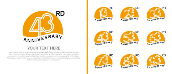 logo anniversary set. orange color with half circle on white background for special event
