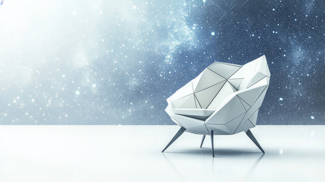 Abstract mash line and point office chair low poly on white background with an inscription. Starry sky or space, consisting of stars and the universe. Vector business illustration