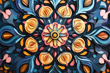 Fototapeta premium A bold and colorful paper - cut mandala with intricate symmetrical patterns
