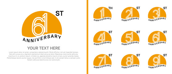 logo anniversary set. orange color with half circle on white background for special event