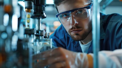 A focused technician works on machinery in a lab setting, showcasing precision and expertise.