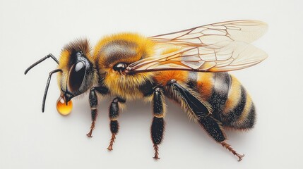 Honeybee collecting honey droplet.