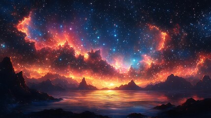 Obraz premium Celestial Mountains Reflecting In A Calm Cosmic Sea