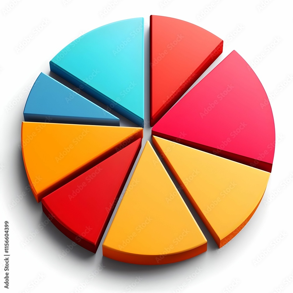 Poster colorful 3d pie chart with segments representing data visualization
