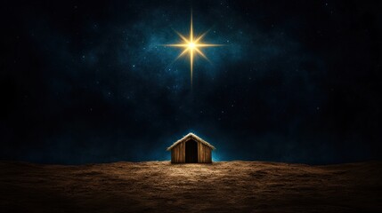 Wooden Stable Under Starry Night Sky: Jesus Christ's Birth