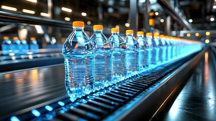 Bottled Water Production Line with Bright Lighting and Conveyor System