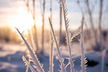 Fototapeta premium frosted grass grass blades covered in a thin layer of frost capt