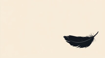 Fototapeta premium A Single Black Feather Against A Beige Background