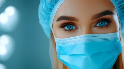 Close-Up Portrait of Woman with Protective Mask and Surgical Cap