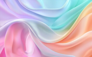 Obraz premium A flowing, iridescent fabric featuring a blend of soft pastel colors, creating a serene and elegant visual texture.