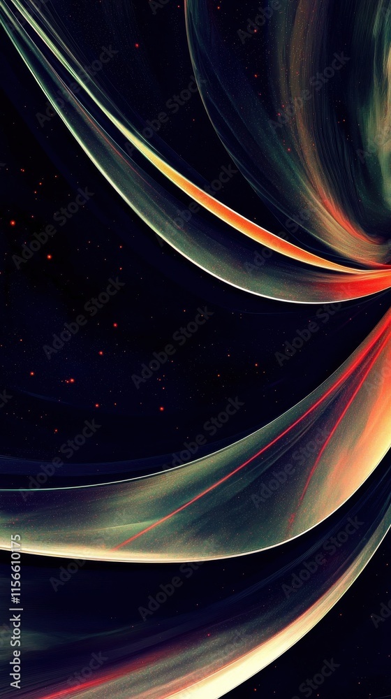 Poster dynamic red illuminations on dark gradient curves abstract digital art elegant composition visual de