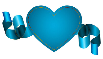 Blue gift card heart shape with empty copy space and luxury ribbon on transparent background cutout
