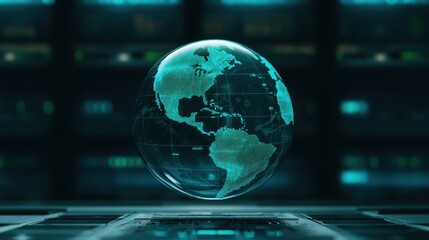 Futuristic Digital Globe with Data Visualization and Technology Background