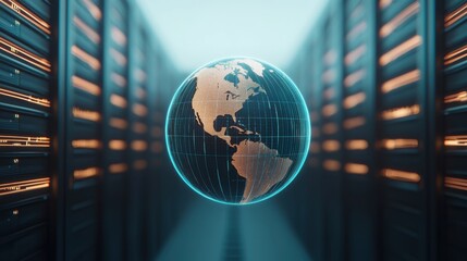 Digital Globe in Data Center with Servers for Technology Concept