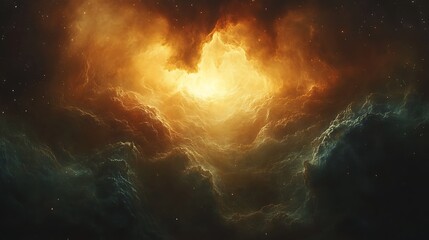 Fototapeta premium Celestial Nebula Golden Hues Cosmic Landscape