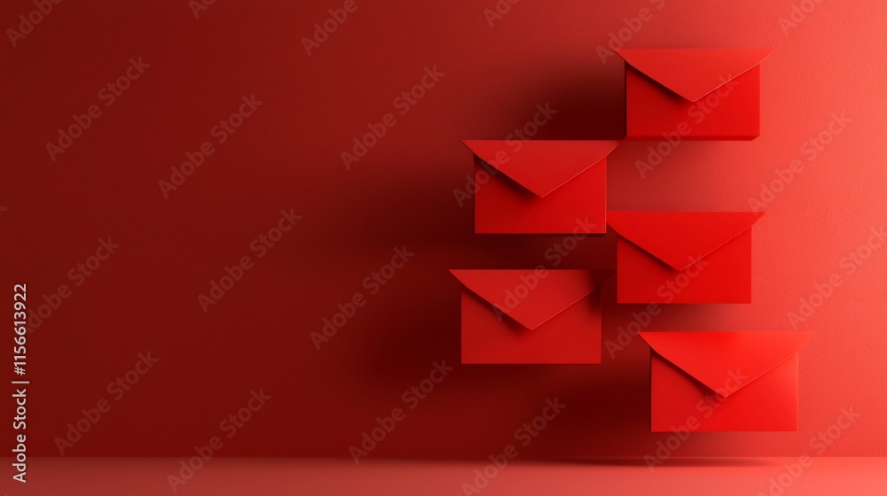 Poster elegant 3d of cascading red envelopes with gold accents creating a festive and auspicious visual thi